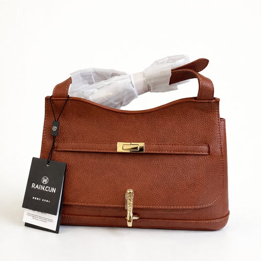 Elegant Luxe Textured Leather Shoulder Bag – Classic Caramel Brown