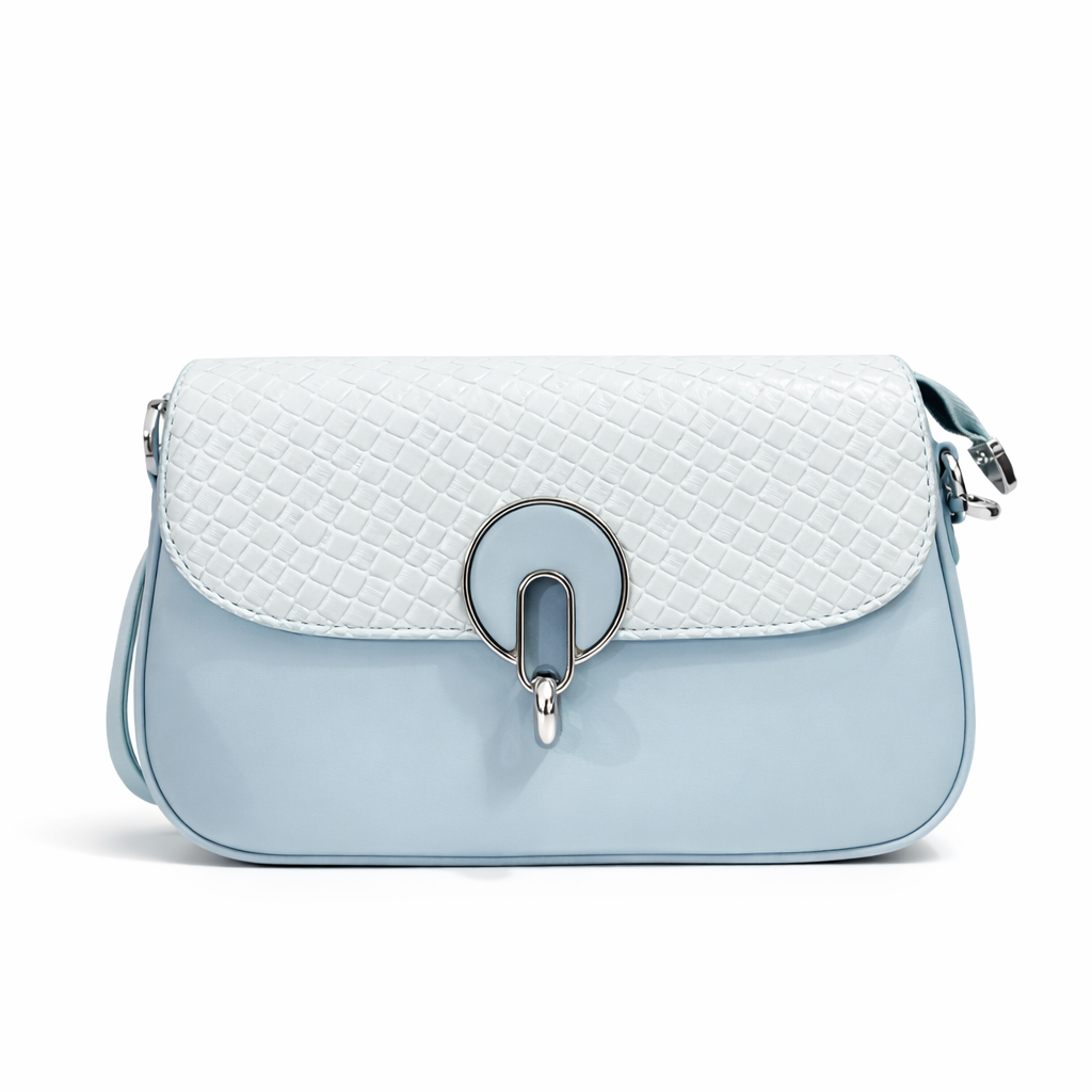 Elegant Pastel Blue Mini Shoulder Bag – Textured Flap Luxury Handbag for Women👜