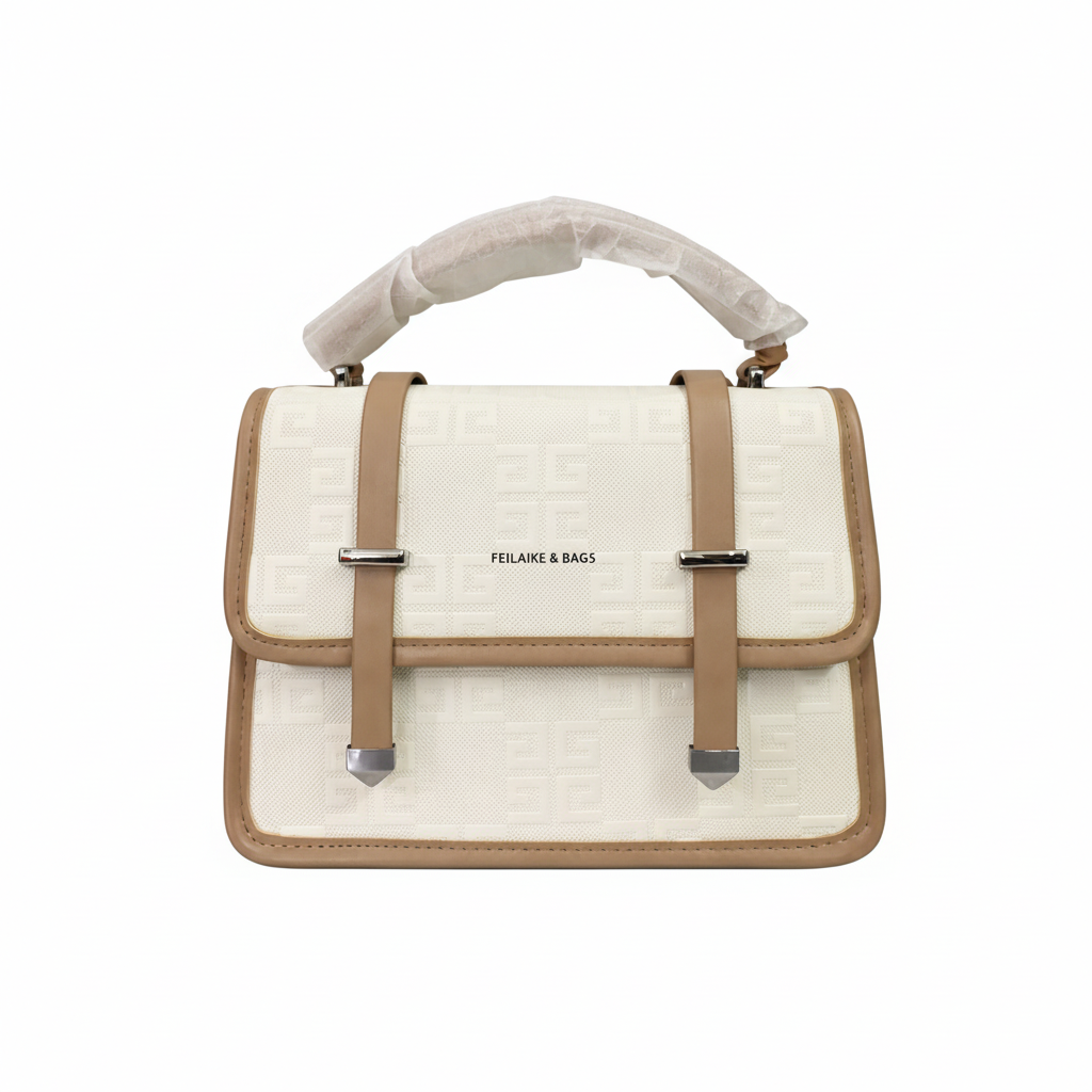 A -Elegant Women Handbag 2-Piece Set – Premium Textured Crossbody Bag with Detachable Strap (Beige & Nude)