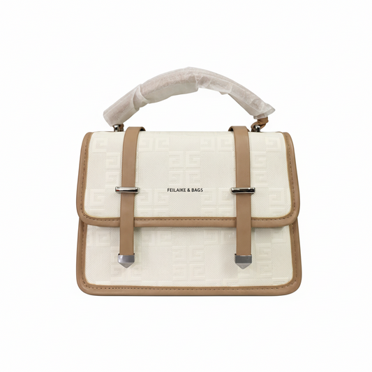 A -Elegant Women Handbag 2-Piece Set – Premium Textured Crossbody Bag with Detachable Strap (Beige & Nude)