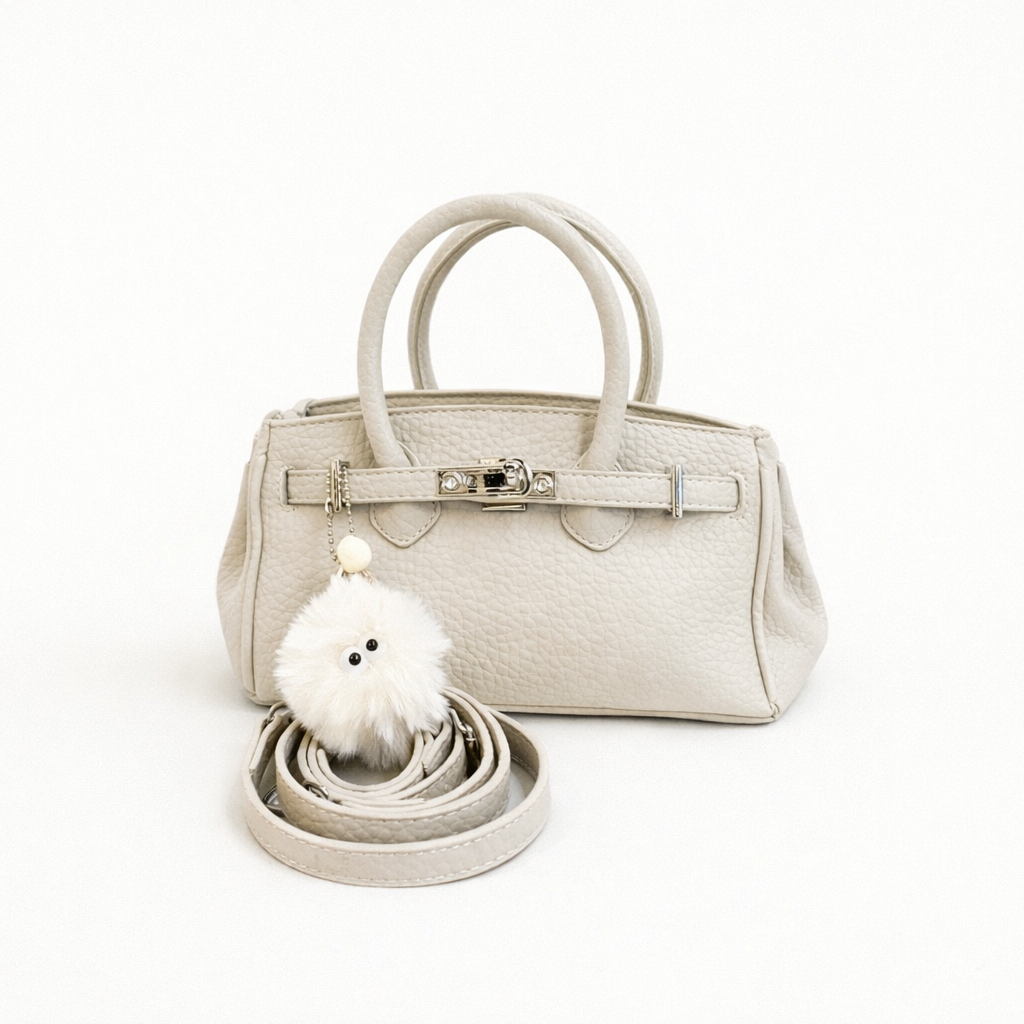 Elegant Ivory Mini Top Handle Bag – Textured Leather Luxe Edition