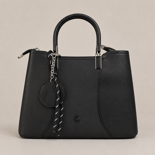 A Elegant Noir Structured Tote Bag – Premium Textured Leather with Chain Charm