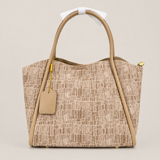 A Premium Elegant Textured Beige Handbag with Detachable Strap – Luxury Minimal Tote