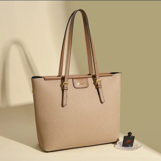An Elegant Two-Tone Canvas Tote Bag with Faux Leather Accents
