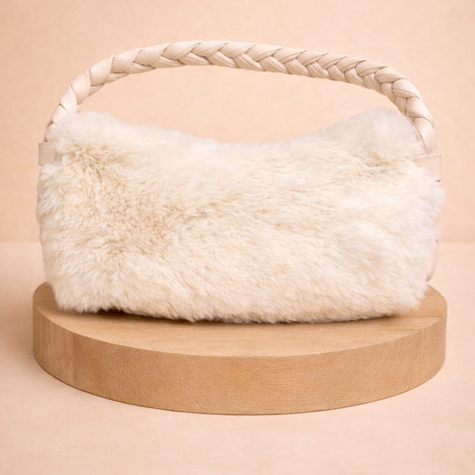 Ivory Luxe Faux Fur Top-Handle Bag