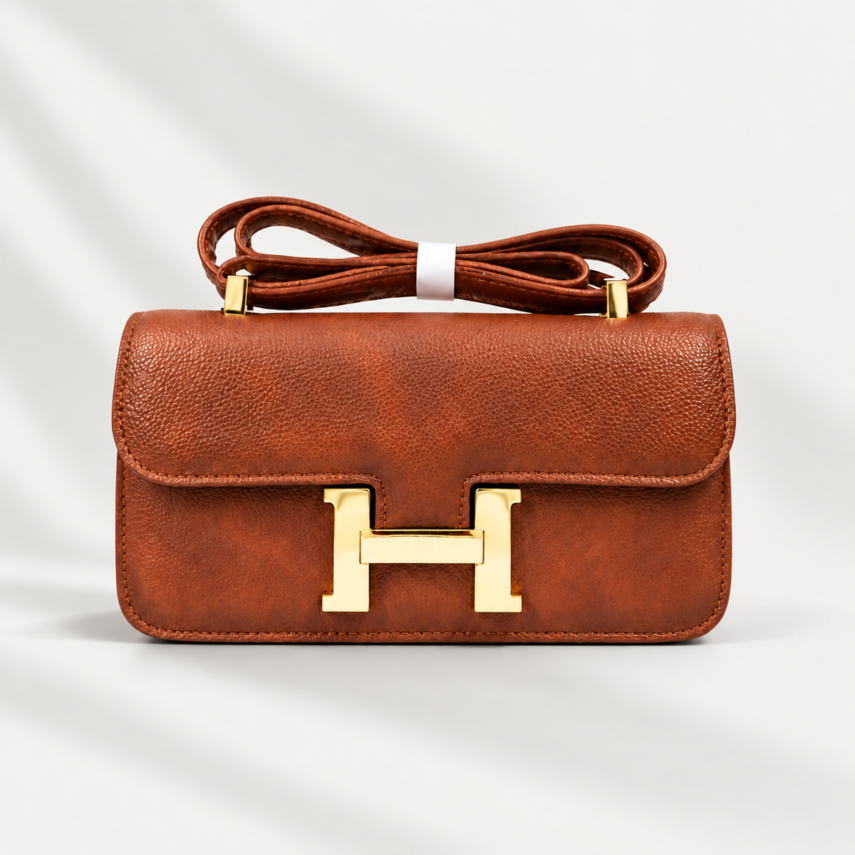 Brown Leather  Crossbody Bag with Gold-Tone