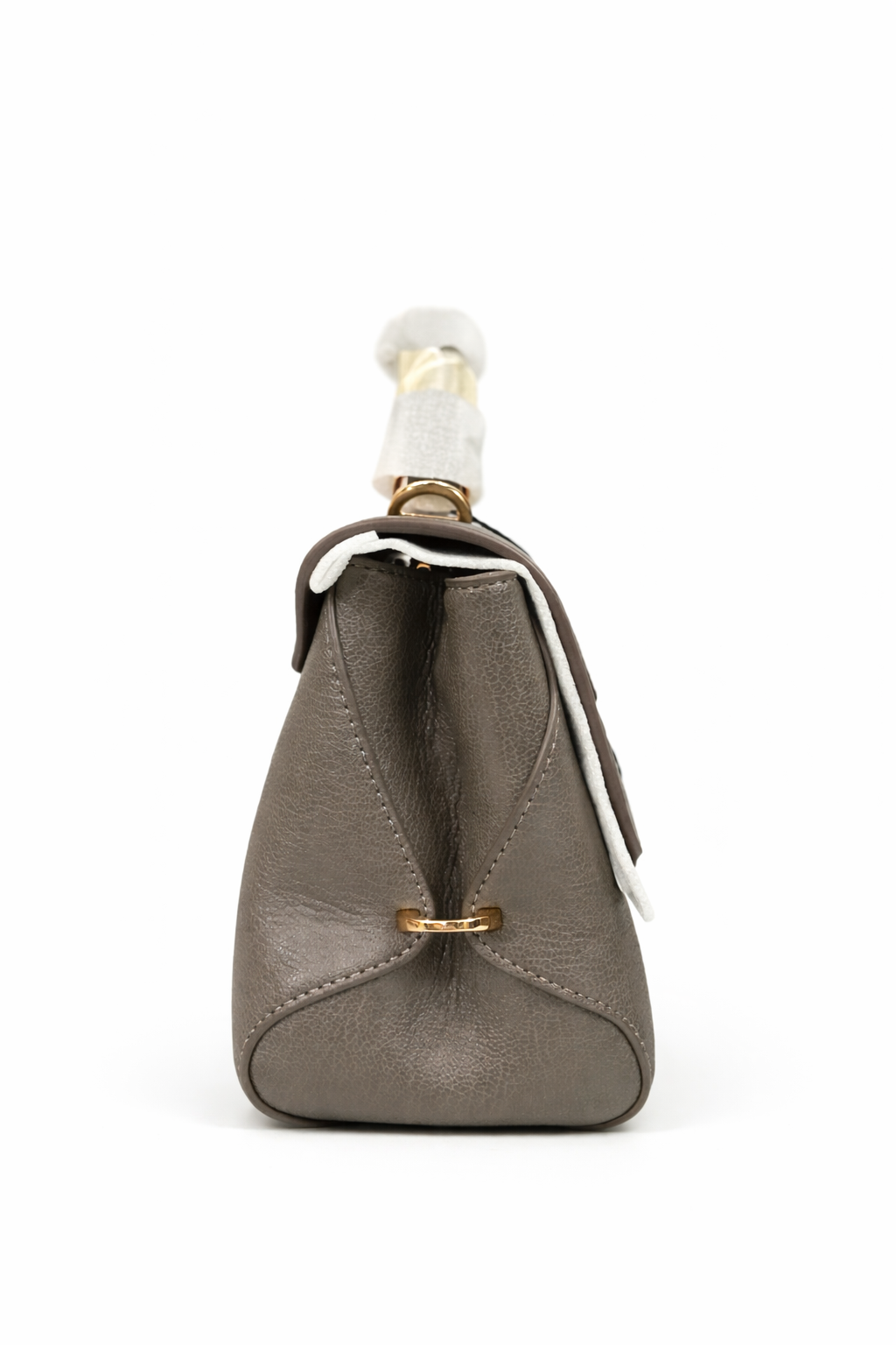 Elegant Grey Top-Handle Designer Handbag with Gold Accent Lock