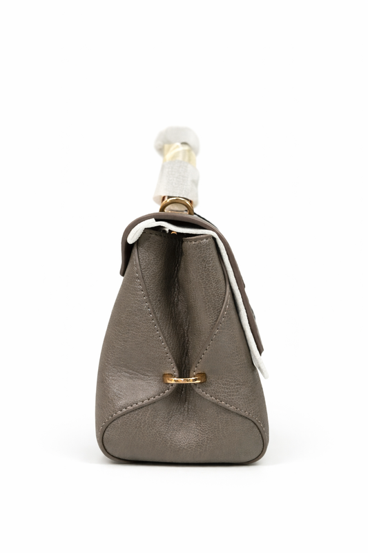 Elegant Grey Top-Handle Designer Handbag with Gold Accent Lock