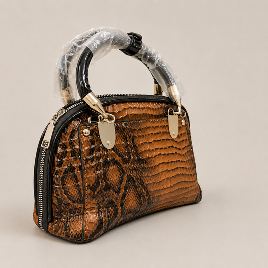 Luxury Caramel Croc-Embossed Women’s Handbag – Premium PU Leather | Elegant Top Handle Bag