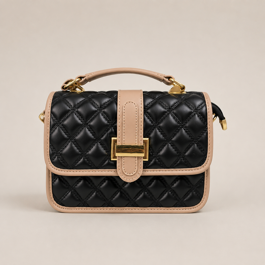 Luxury Quilted Black & Beige Crossbody Shoulder Bag for Women | Premium Fashion Handbag