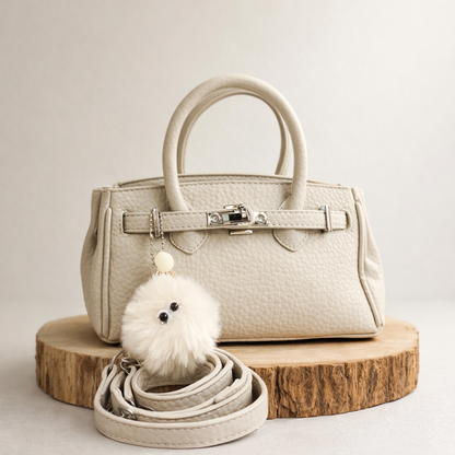 Elegant Ivory Mini Top Handle Bag – Textured Leather Luxe Edition