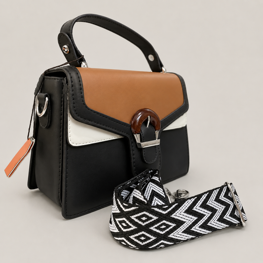 Luxury Black & Brown Women’s Handbag | Premium PU Leather Crossbody & Shoulder Bag