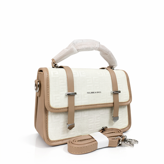 A -Elegant Women Handbag 2-Piece Set – Premium Textured Crossbody Bag with Detachable Strap (Beige & Nude)