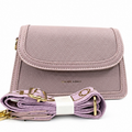 Soft Pink Textured Crossbody Bag with Printed Strap
