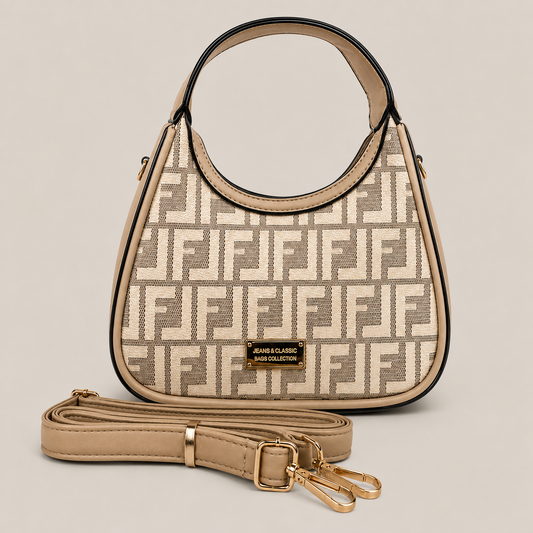 A Elegant Monogram Mini Hobo Handbag with Detachable Strap – Beige