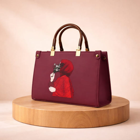 Burgundy Bamboo Handle Handbag – Luxury Statement Tote