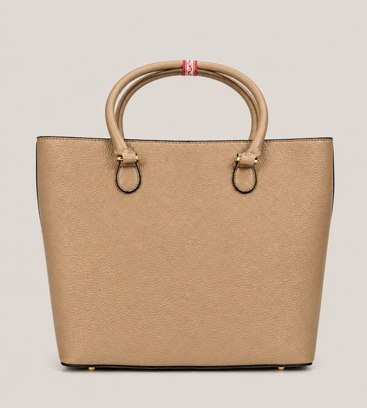 Classic Beige Pebbled Leather Tote Bag – Minimal Everyday Handbag