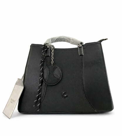 A Elegant Noir Structured Tote Bag – Premium Textured Leather with Chain Charm
