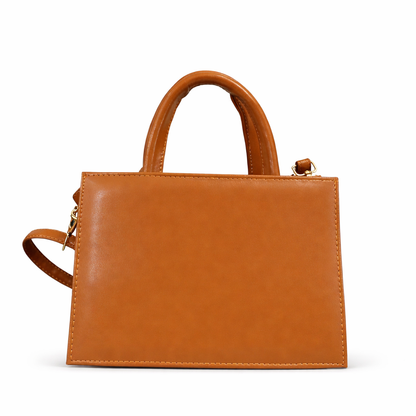 Elegant Bow Accent Mini Tote Bag – Premium Faux Leather Handbag (Caramel Brown)