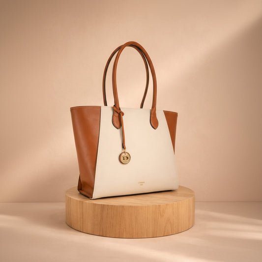 An Dune London "Dinkydorrie" Two-Tone Winged Tote Bag – Tan & Cream
