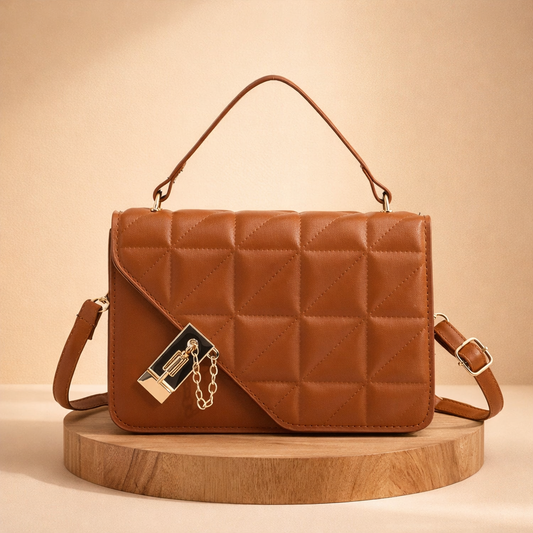 Elegant Black Quilted Crossbody Handbag with Gold Chain Charm