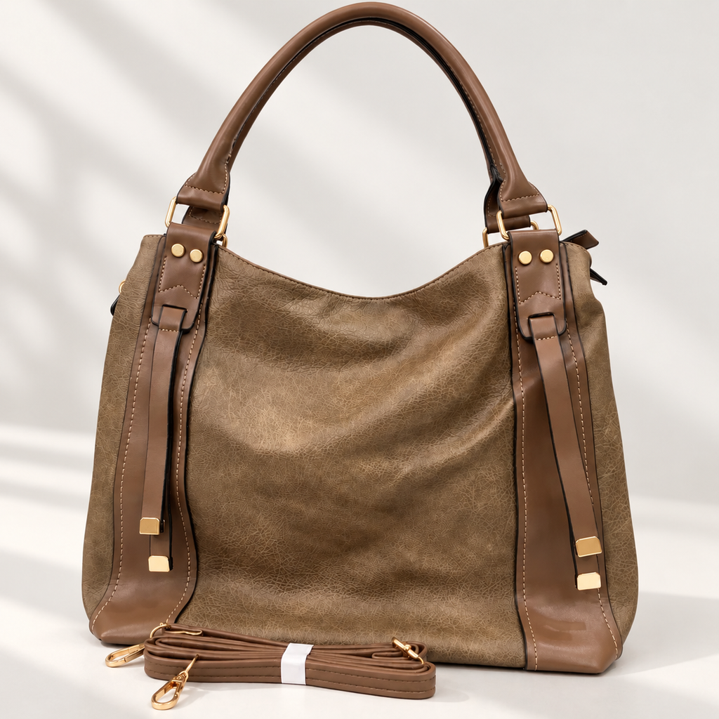 Elegant Taupe Leather BrownTote Bag For Women