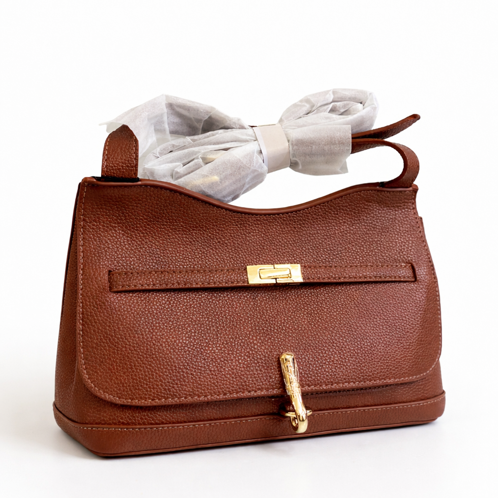 Elegant Luxe Textured Leather Shoulder Bag – Classic Caramel Brown
