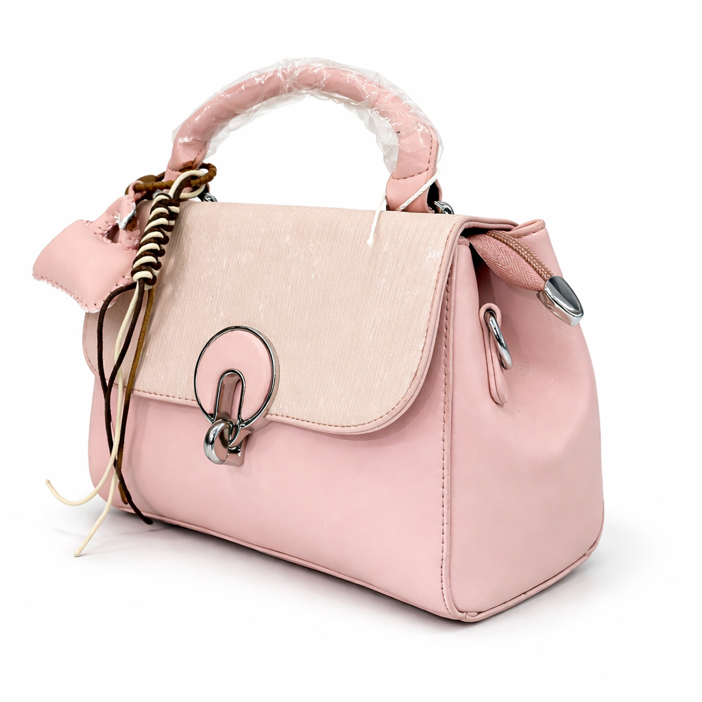 A  Elegant Blush Pink Top Handle Mini Handbag with Heart Charm & Metal Lock👛