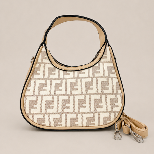 A Elegant Monogram Mini Hobo Handbag with Detachable Strap – Beige