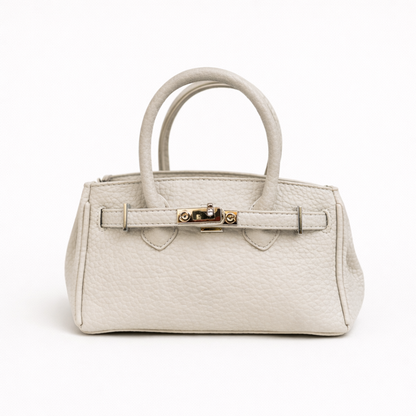 Elegant Ivory Mini Top Handle Bag – Textured Leather Luxe Edition