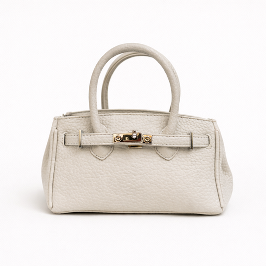 Elegant Ivory Mini Top Handle Bag – Textured Leather Luxe Edition