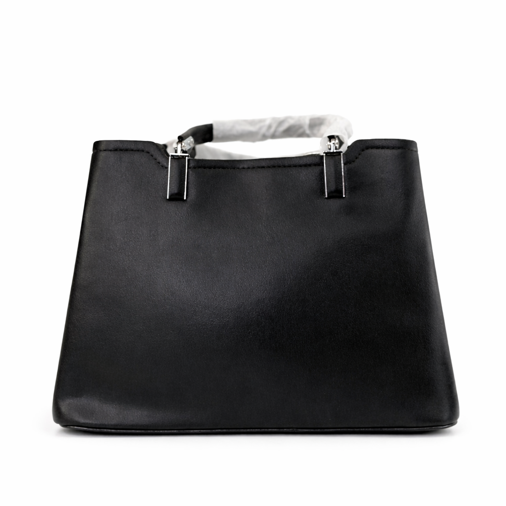 A Elegant Noir Structured Tote Bag – Premium Textured Leather with Chain Charm
