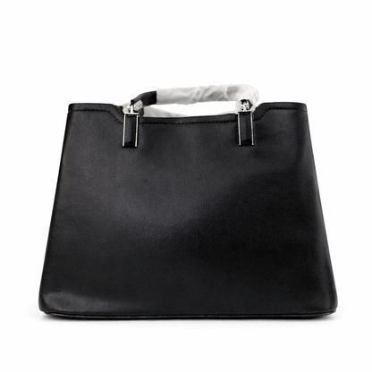 A Elegant Noir Structured Tote Bag – Premium Textured Leather with Chain Charm