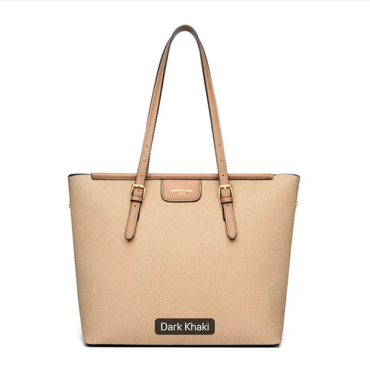 An Elegant Two-Tone Canvas Tote Bag with Faux Leather Accents