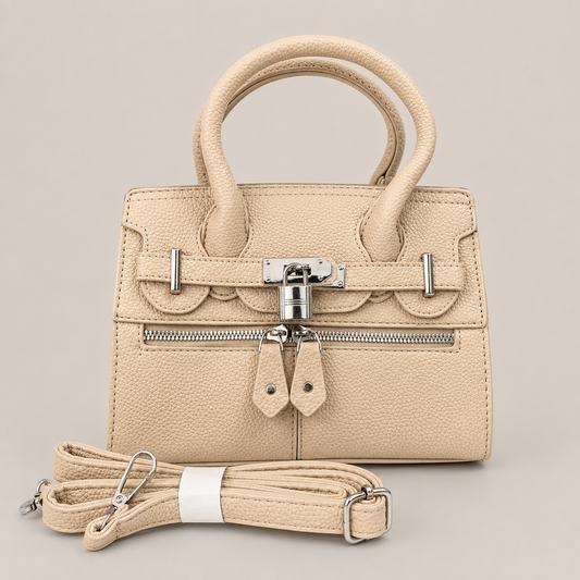 A Elegant Beige Textured Mini Handbag with Detachable Strap