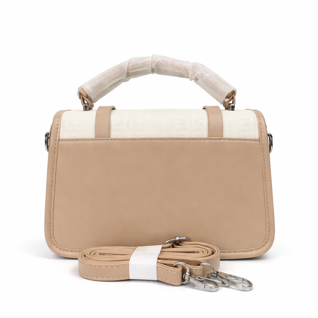 A -Elegant Women Handbag 2-Piece Set – Premium Textured Crossbody Bag with Detachable Strap (Beige & Nude)