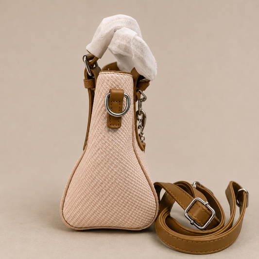 Elegant Pink & Brown Contrast Crossbody Handbag for Women | Premium PU Leather Shoulder Bag